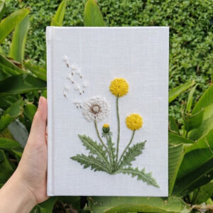 Dandelion Embroidered Notebook, Handmade Fabric Notebook, Custom Journal