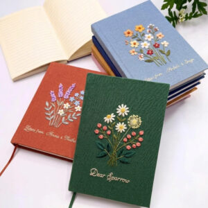 Botanical Bliss Embroidered Notebook, Handmade Fabric Notebook, Embroidered Custom Journal