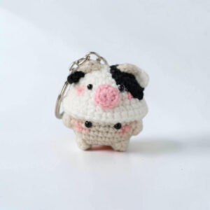 Crochet Cow Keychain - Cute Mushroom Hat