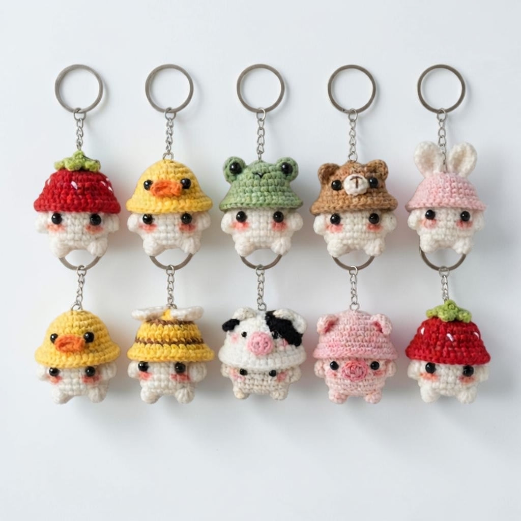 Crochet Bunny Keychain - Cute & Handcrafted Mushroom Hat