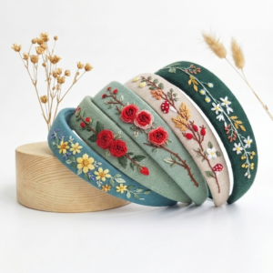 Hand Embroidered Linen Headband – Cottagecore Botanical Collection | Handmade Gift for Women