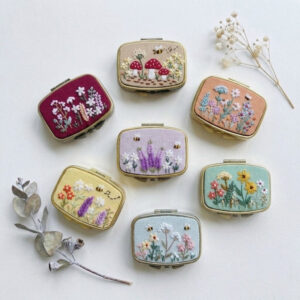 Hand Embroidered Compact Mirror – Personalized Pocket Mirror Gift | Bee Garden Collection