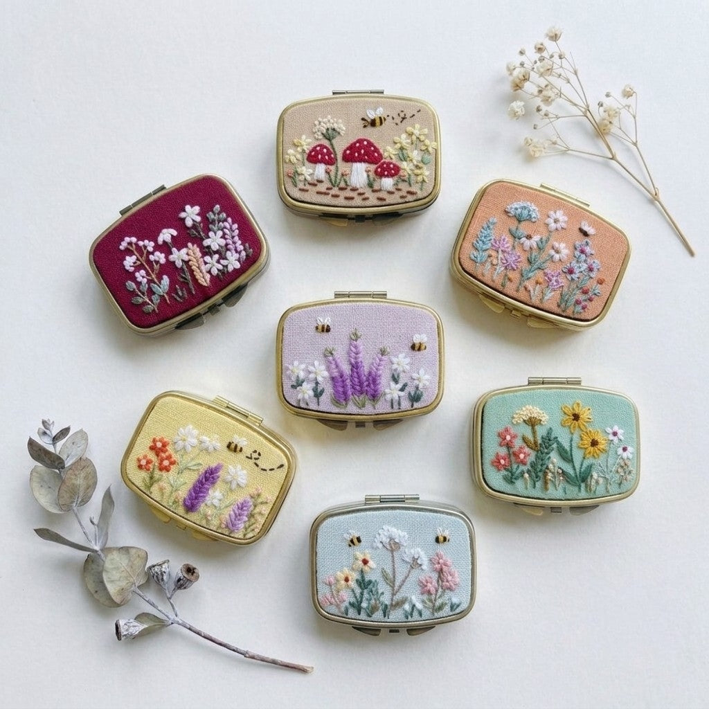 Hand Embroidered Compact Mirror – Personalized Pocket Mirror Gift | Bee Garden Collection