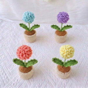 Crochet Hydrangea Potted Plant | Handmade Fluffy Ball Flower Pot Gift