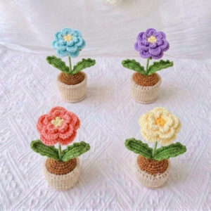 Crochet Peony Potted Plant | Handmade Layered Flower Pot Decor Gift
