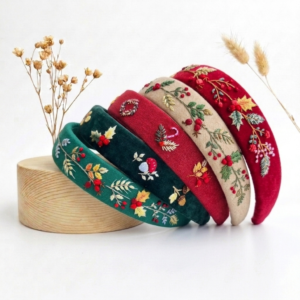 Hand Embroidered Christmas Headband – Holiday Botanical Collection | Handmade Gift
