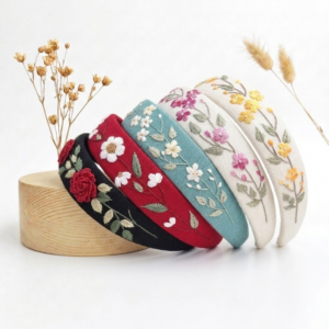Hand Embroidered Linen Headband – Classic Floral Collection | Handmade Gift for Women