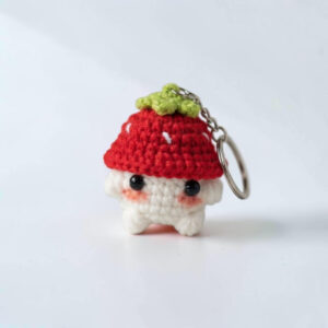 Crochet Strawberry Keychain - Cute Mushroom Hat